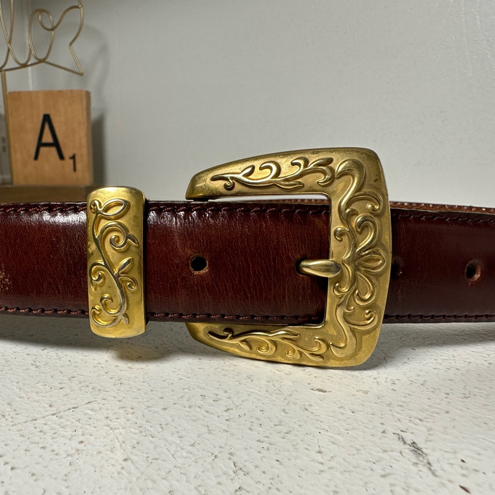 Vintage Fossil Concho Belt Women’s Small Brown Leather Western Boho Belt Gold - Picture 2 of 4
